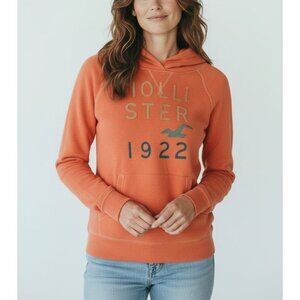 Hollister Womens Orange Hooded Sweatshirt L Cotton/Polyester Blend